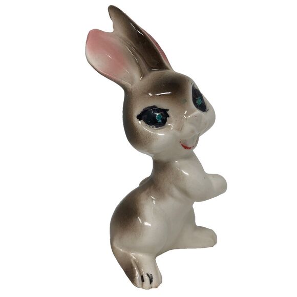 VTG Japan Anthropomorphic Pink Eared Bunny Figurine Crazy Rabbit Porcelain - Picture 1 of 7